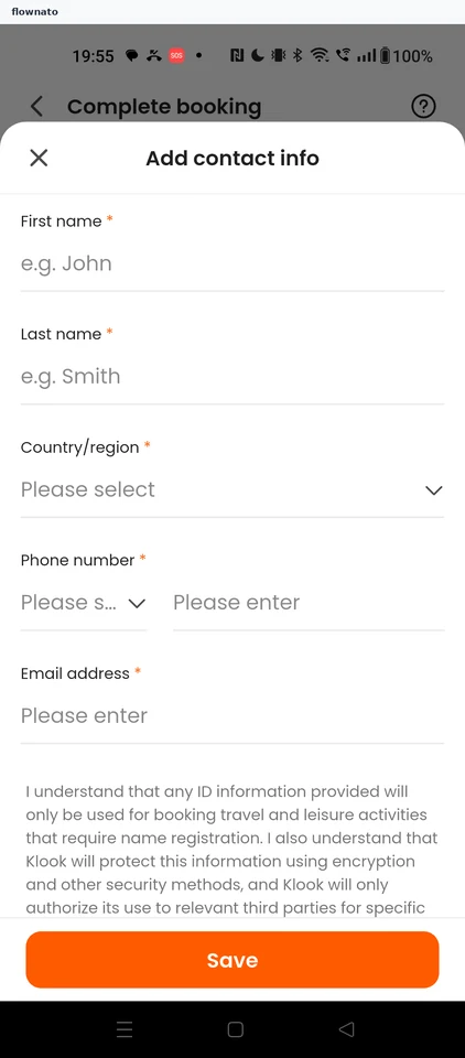 Klook: Add contact info