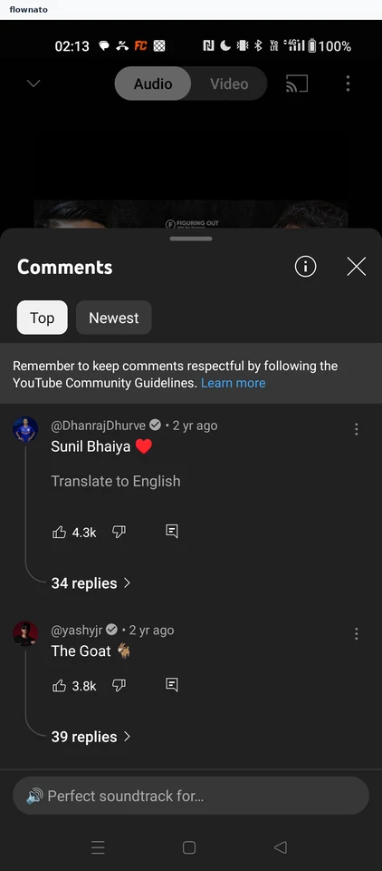 YouTube Music: Comments sheet