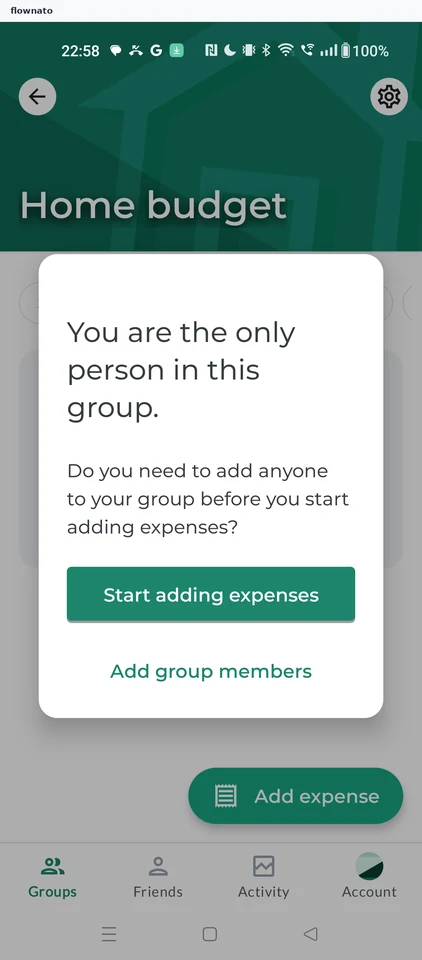 Splitwise: Only member prompt