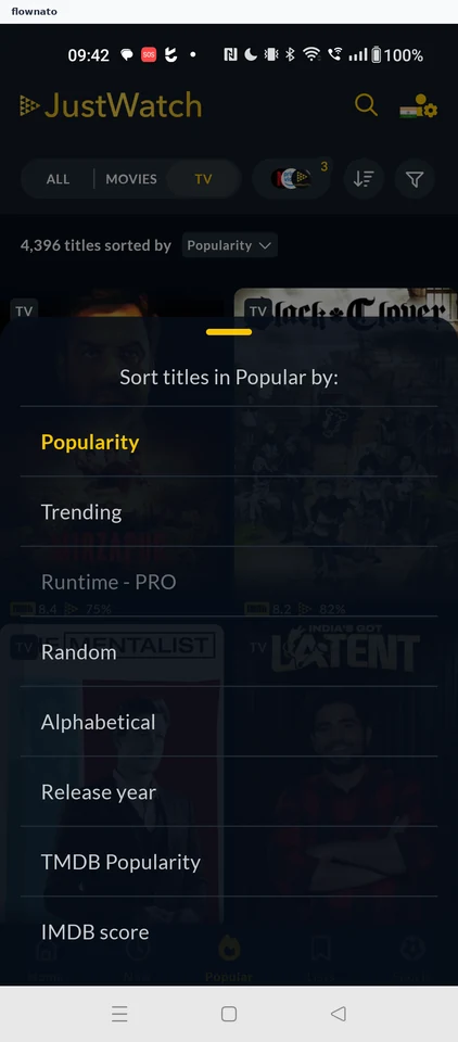 JustWatch: Popular titles grid