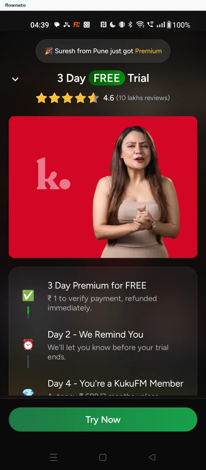 Kuku FM: Trial paywall instead of the show