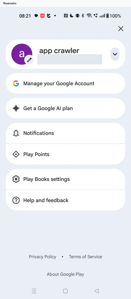 Google Play Books: Account menu
