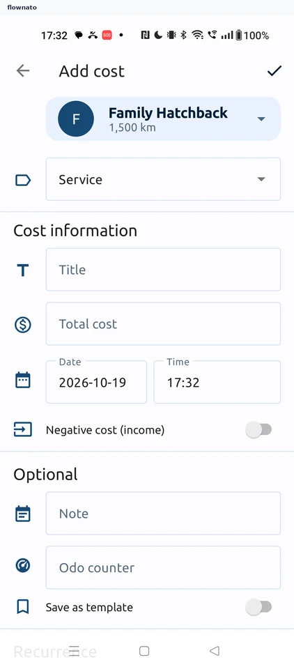 Fuelio: Add cost form