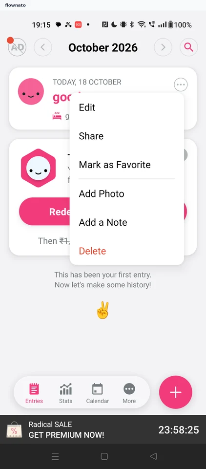 Daylio: Entry options