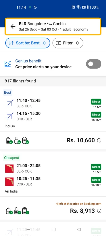 Compare flight options