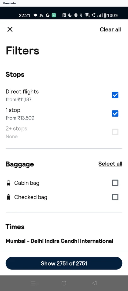 Skyscanner: Flight filters