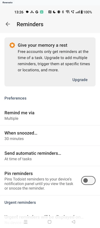Todoist: Reminder settings