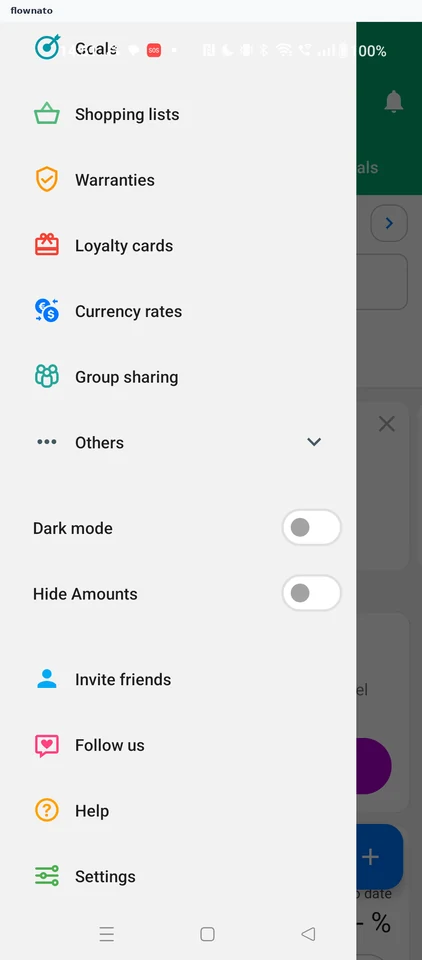 Wallet: Navigation menu