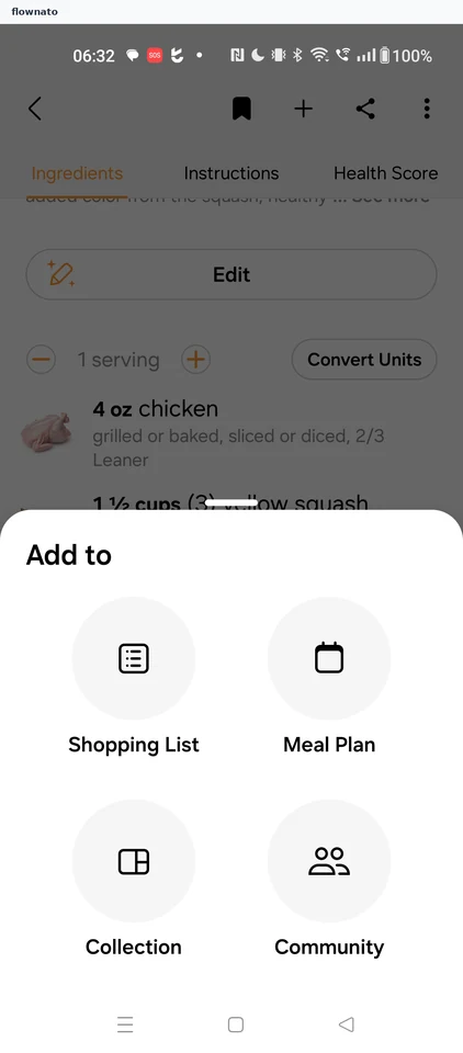 Samsung Food: Add to destination sheet