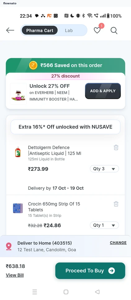 PharmEasy: Cart with coupon unlocked