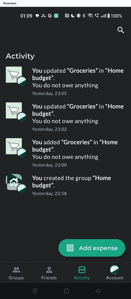 Splitwise: Activity feed