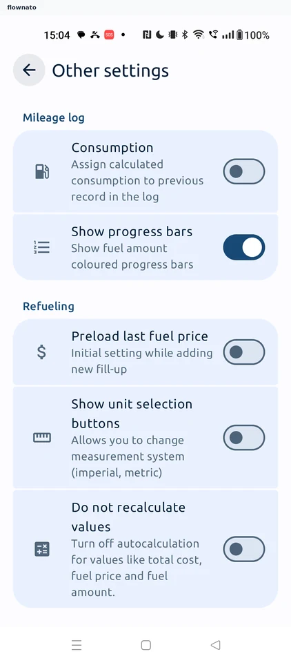 Fuelio: Other settings