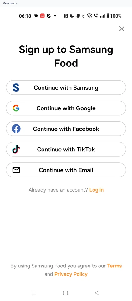 Sign up options