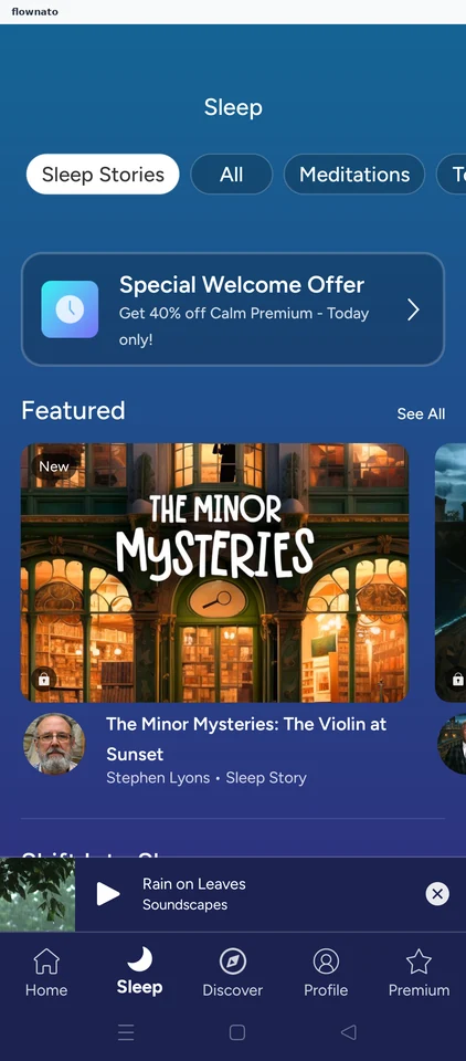 Calm: Sleep tab