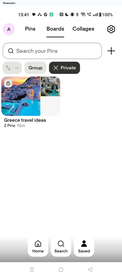 Pinterest: Private boards only