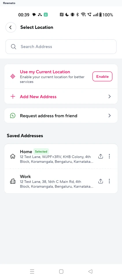 Zepto: Saved addresses