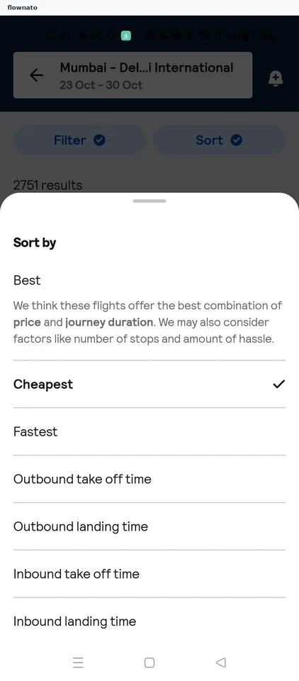 Skyscanner: Sort by sheet