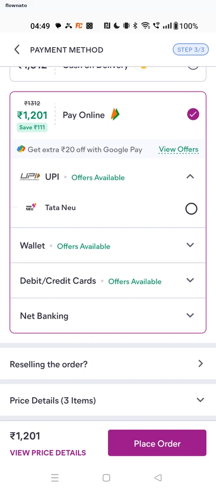 Collapsed price details