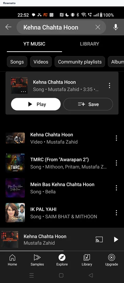 YouTube Music: Results with filter chips