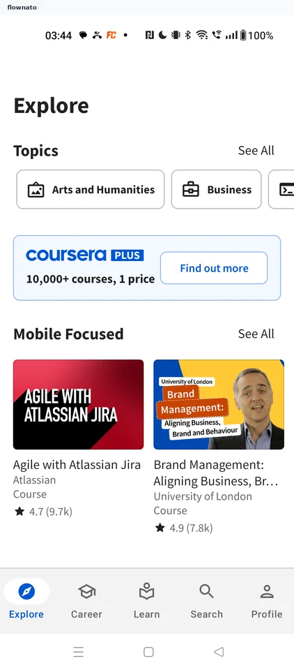 Coursera: Explore home