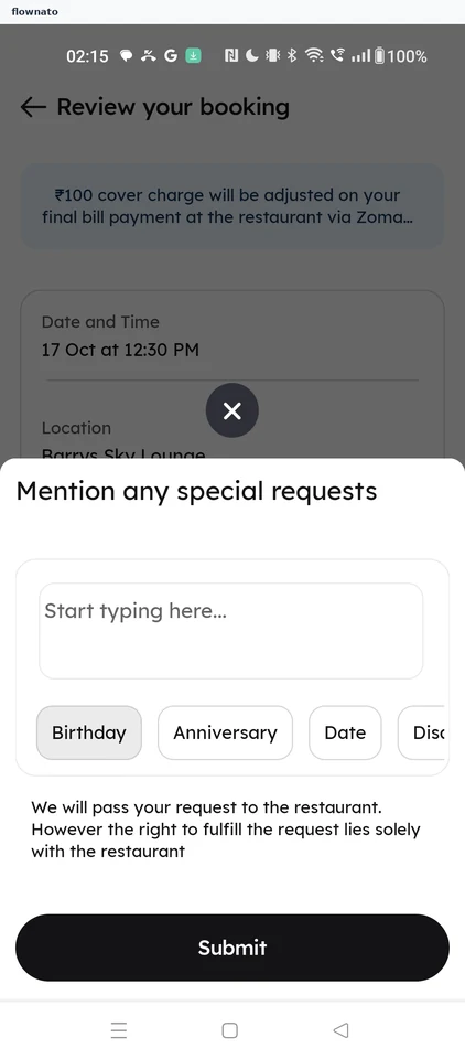 Zomato: Birthday selected