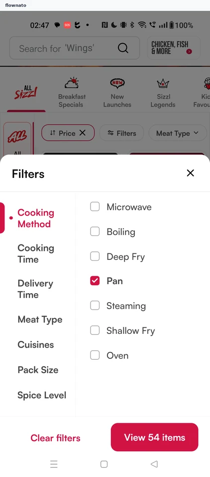 Sizzl store menu
