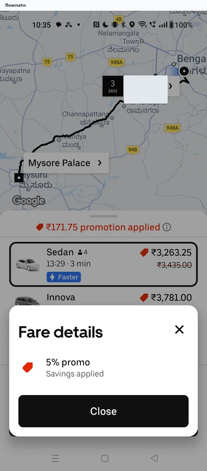 Uber: Fare details sheet