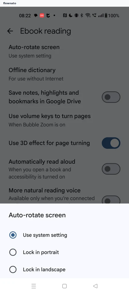 Google Play Books: Ebook reading settings