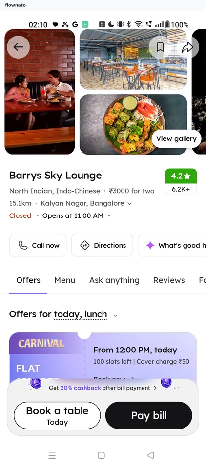 Zomato: Restaurant page