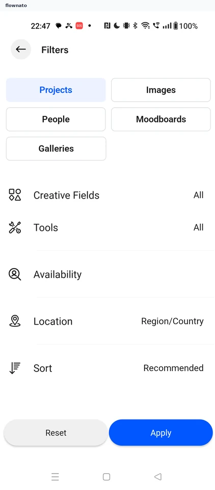 Behance: Search filters