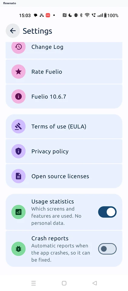 Fuelio: Settings