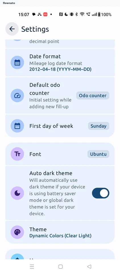 Fuelio: Settings