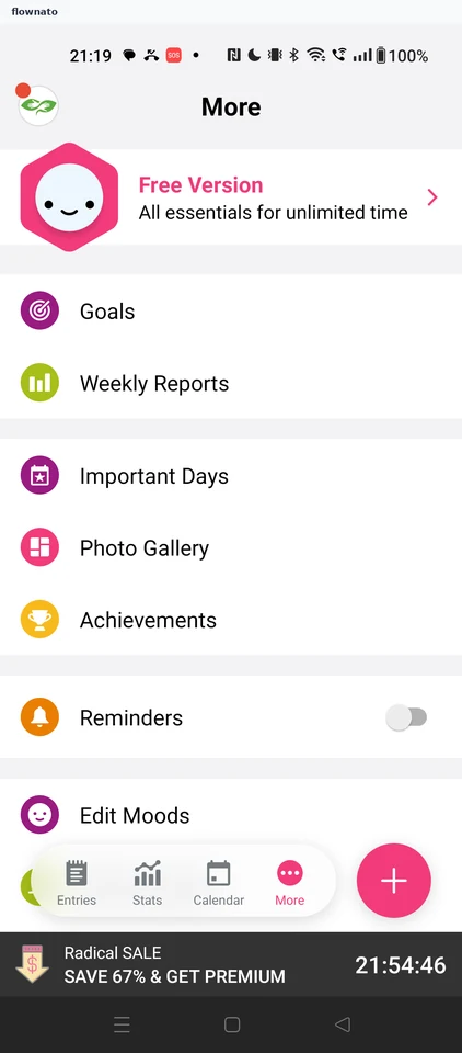 Daylio: More menu
