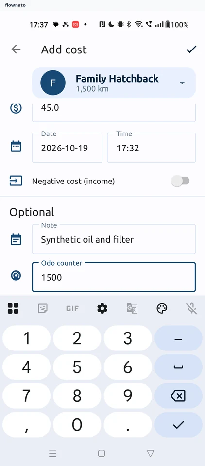 Fuelio: Add cost form