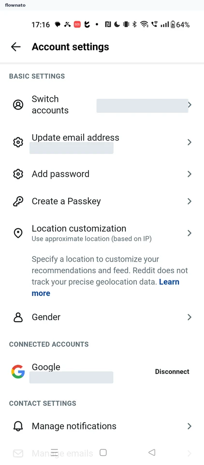 Reddit: Account settings