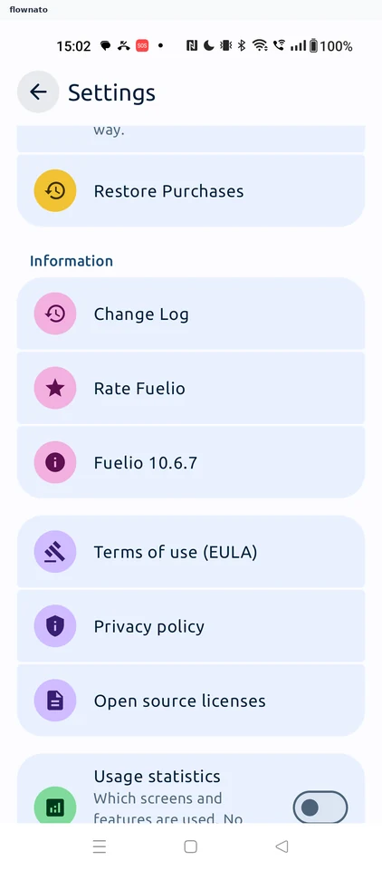 Fuelio: Settings