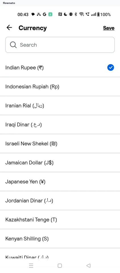Skyscanner: Currency list