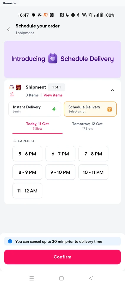 Zepto Delivery slot
