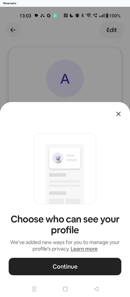 Airbnb: Profile visibility prompt