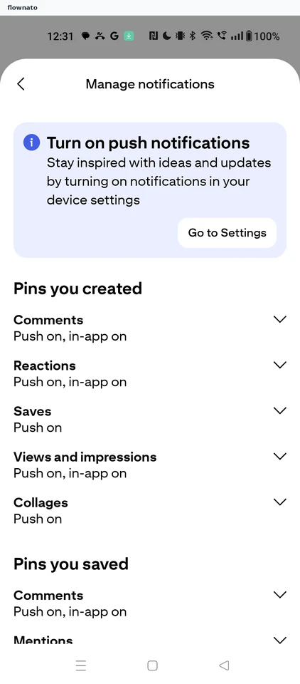 Pinterest: Manage notifications