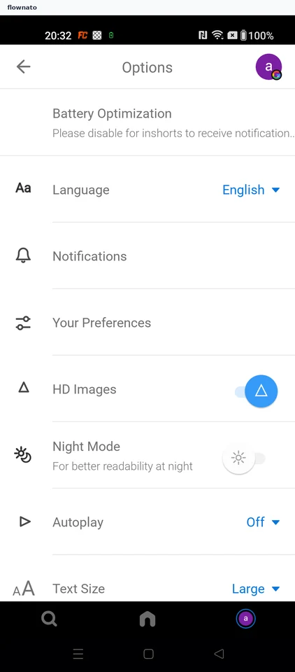Inshorts: Open content preferences