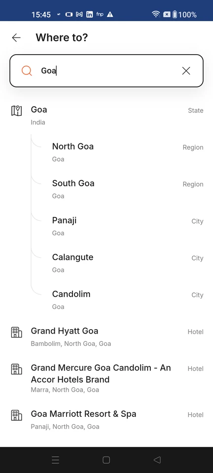 Cleartrip: Choose a destination