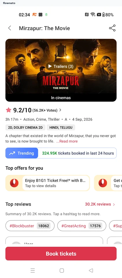 BookMyShow Movie details