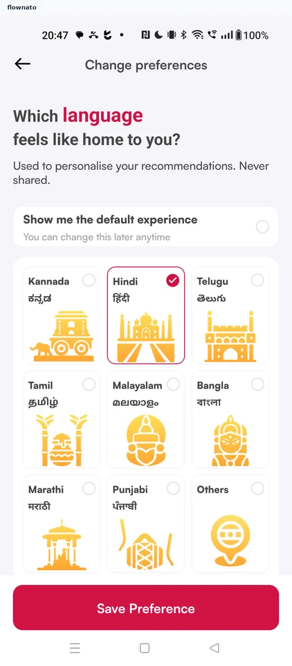 Licious: Recommendation language picker