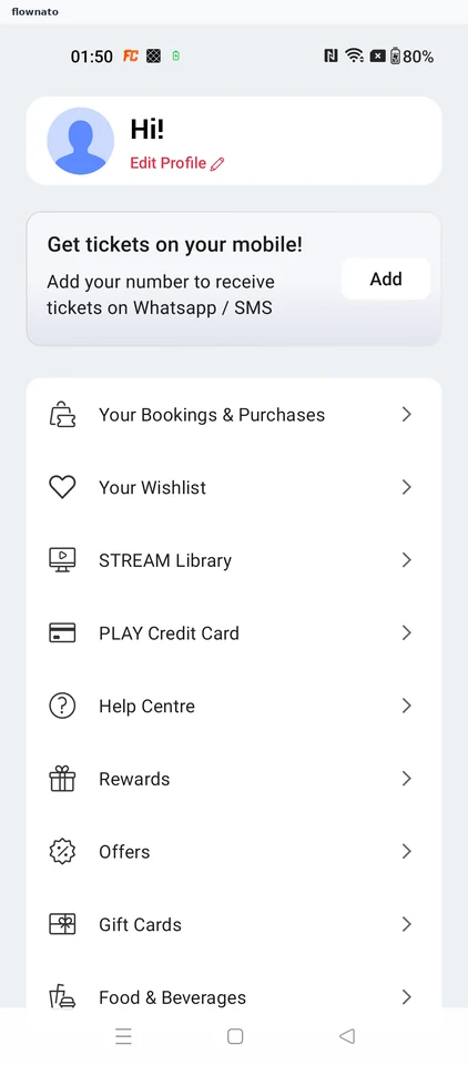 BookMyShow: Browse your account menu