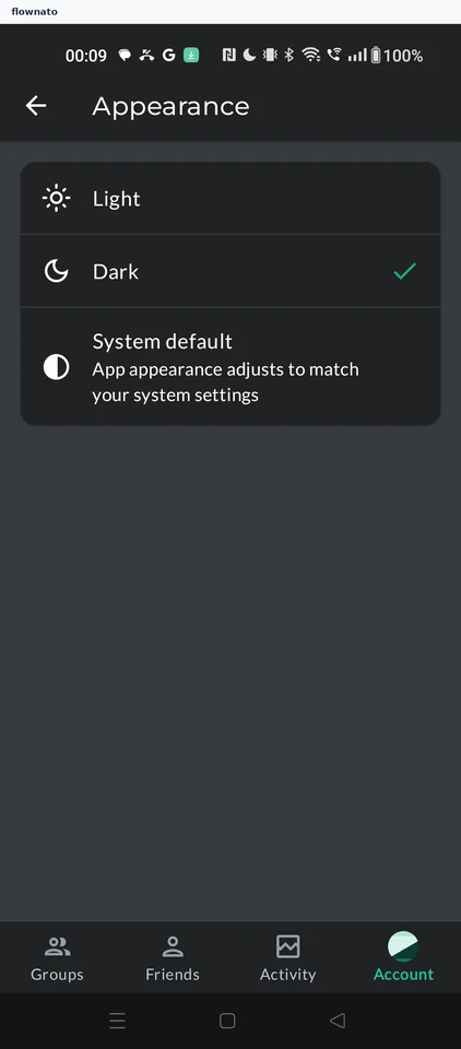 Splitwise: Dark theme applied