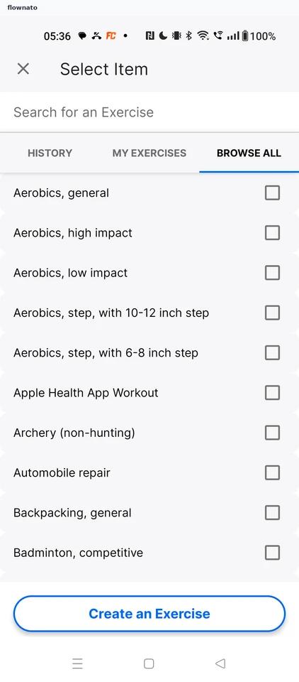 MyFitnessPal: Selection mode