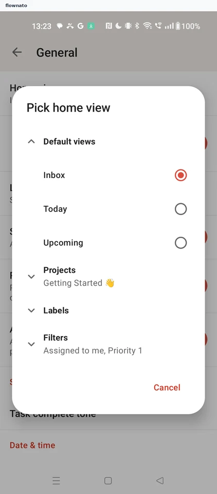 Todoist: Pick home view