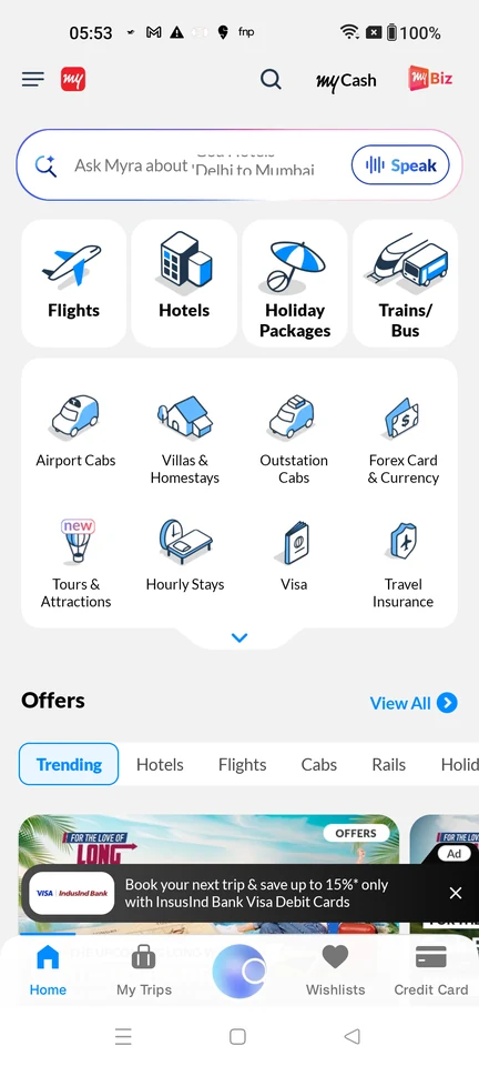 MakeMyTrip: Start a hotel search