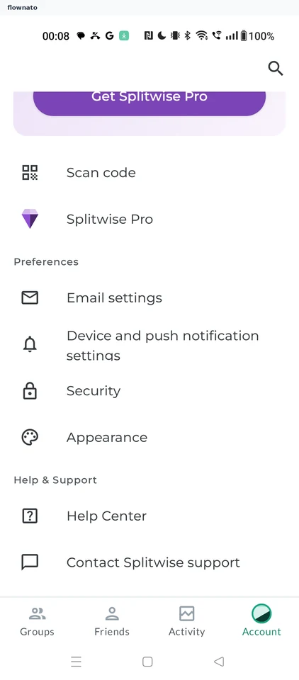 Splitwise: Account preferences